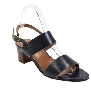 Barneys New York Womens Leather Ankle Strap Sandals Shoes Solid Black Block Heel
